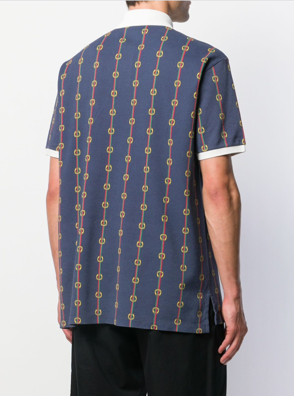 Gucci Horse-bit Chain Print Polo Shirt in Blue