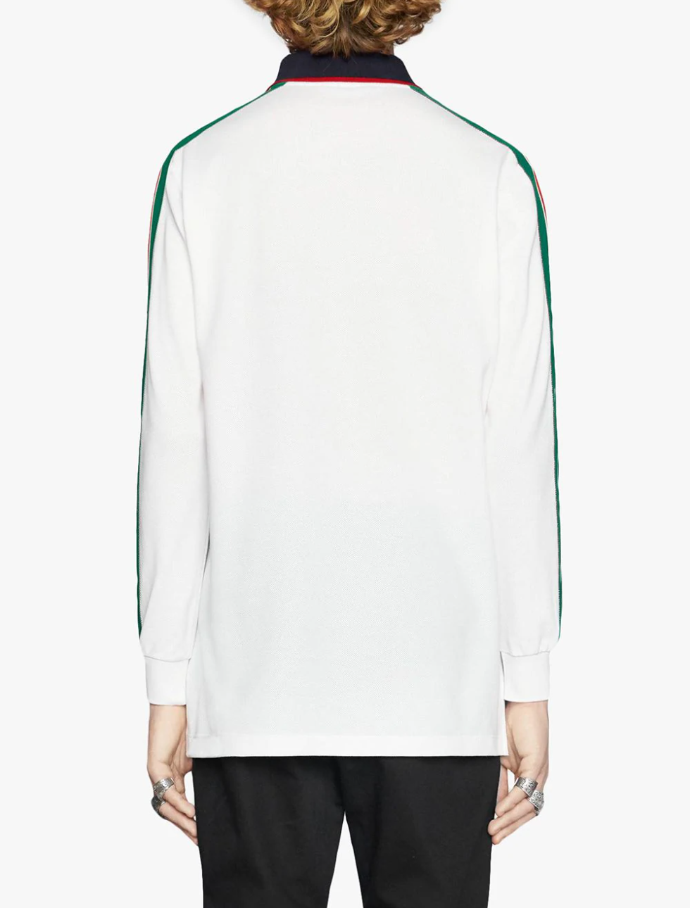Gucci Web-stripe Detail Long Sleeve Polo in White