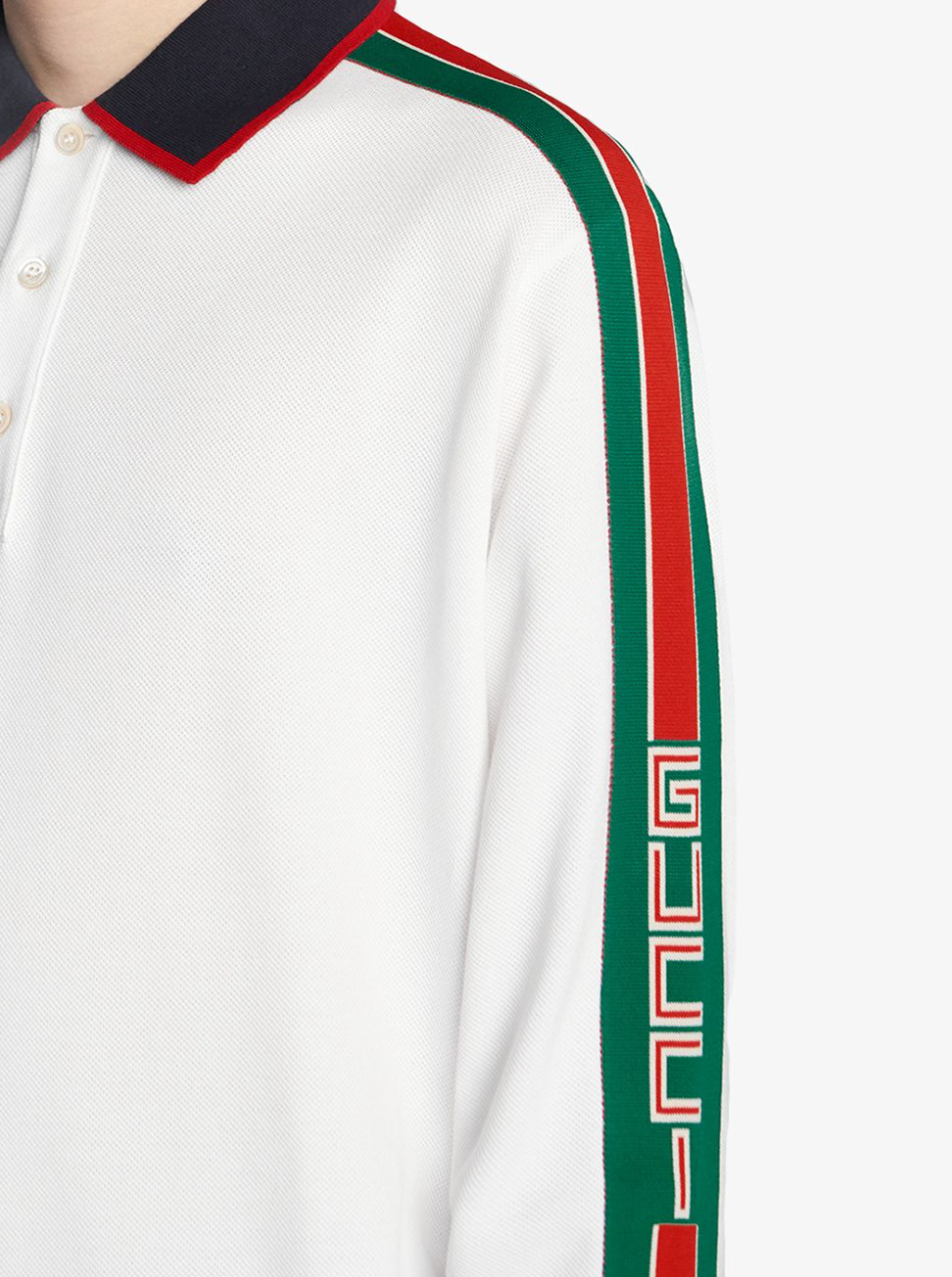 Gucci Web-stripe Detail Long Sleeve Polo in White
