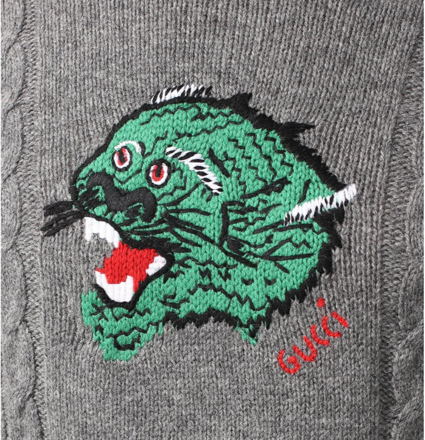 Gucci Panther Embroidered Knit Sweater in Gray