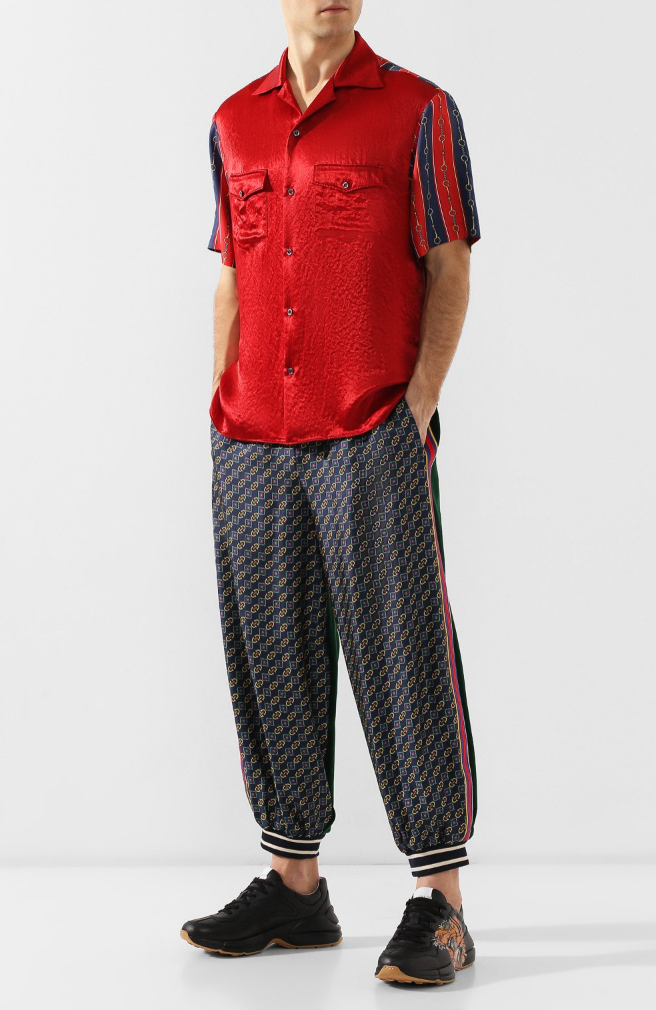 Gucci Bi-material Scarf Print Track Pants in Green