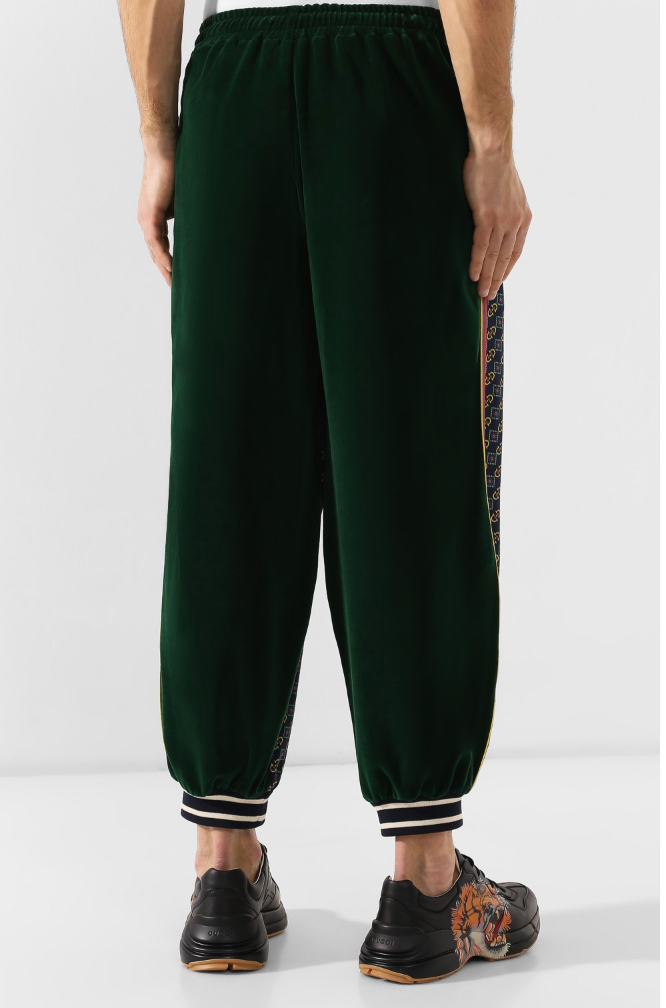 Gucci Bi-material Scarf Print Track Pants in Green