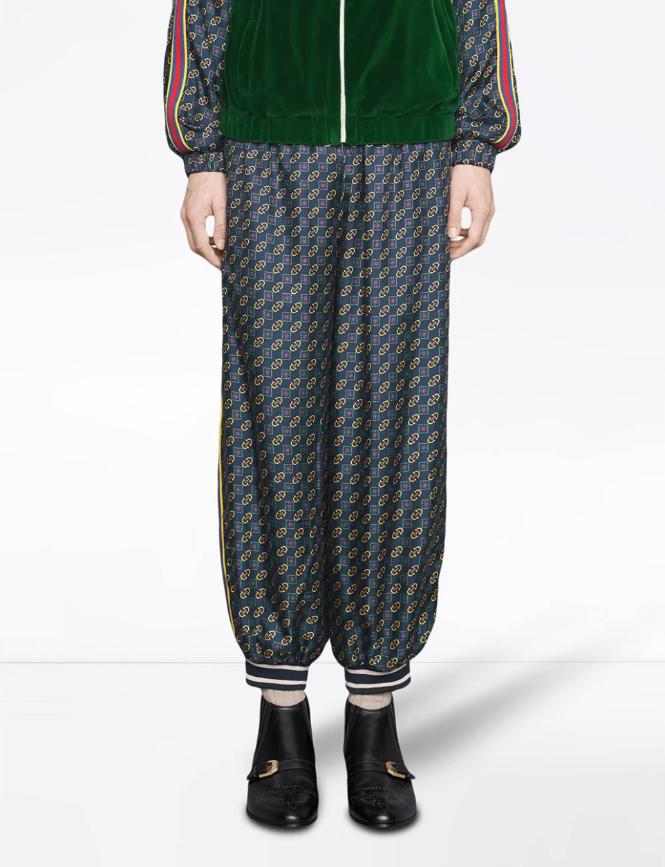 Gucci Bi-material Scarf Print Track Pants in Green