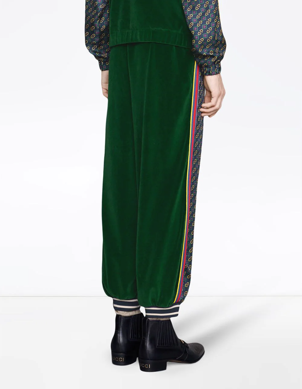 Gucci Bi-material Scarf Print Track Pants in Green