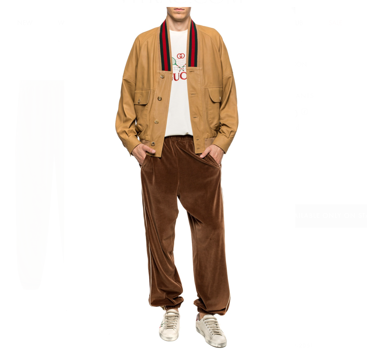 Gucci Interlocking GG Stripe Velour Jogger Pants in Brown