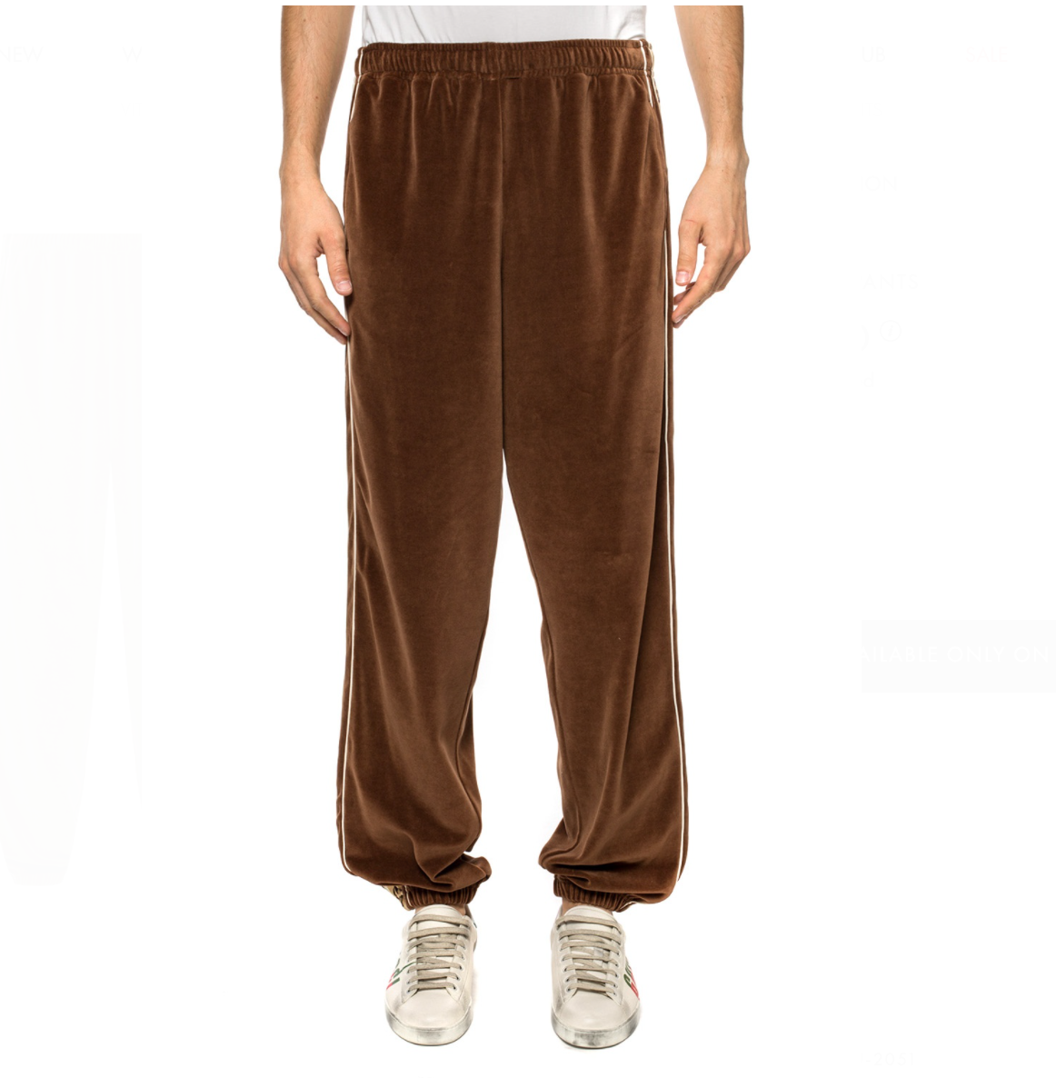Gucci Interlocking GG Stripe Velour Jogger Pants in Brown