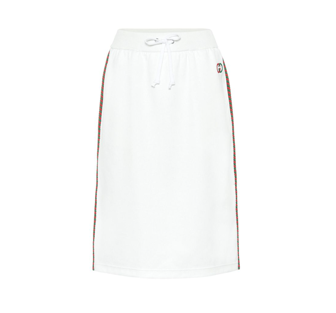 Gucci Technical Drawstring Stripe Logo Midi Skirt In White