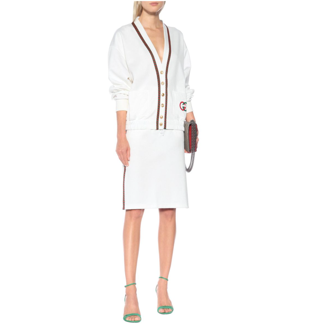Gucci Technical Drawstring Stripe Logo Midi Skirt In White