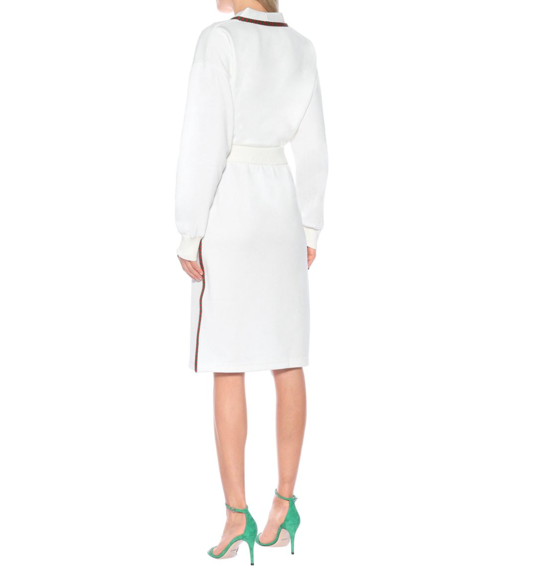 Gucci Technical Drawstring Stripe Logo Midi Skirt In White
