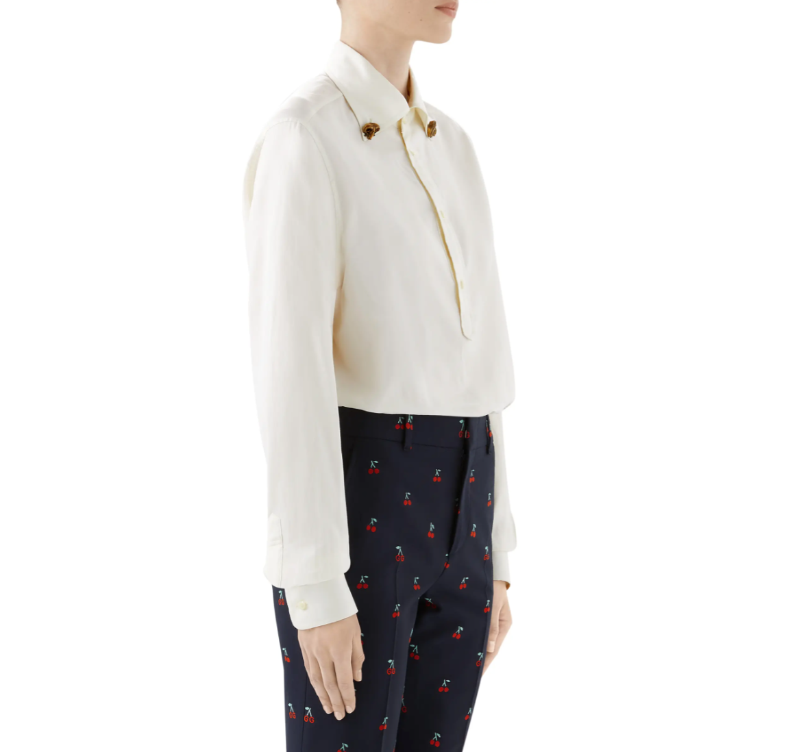 Gucci Ram Button-Down Collar Cotton Shirt in White