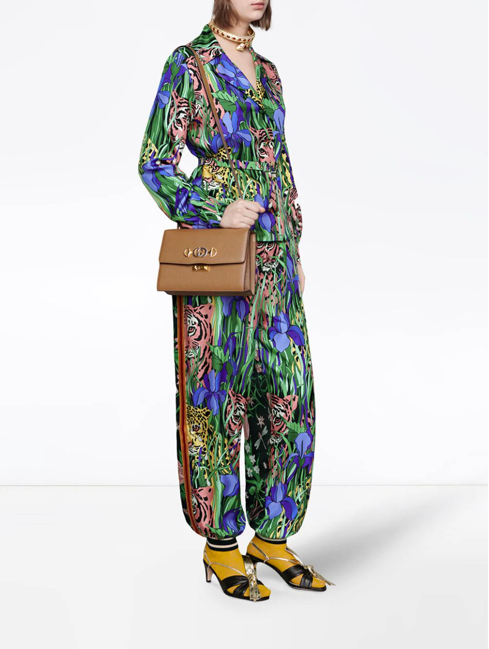 Gucci Garden Silk Bi-material Harem Trousers in Green