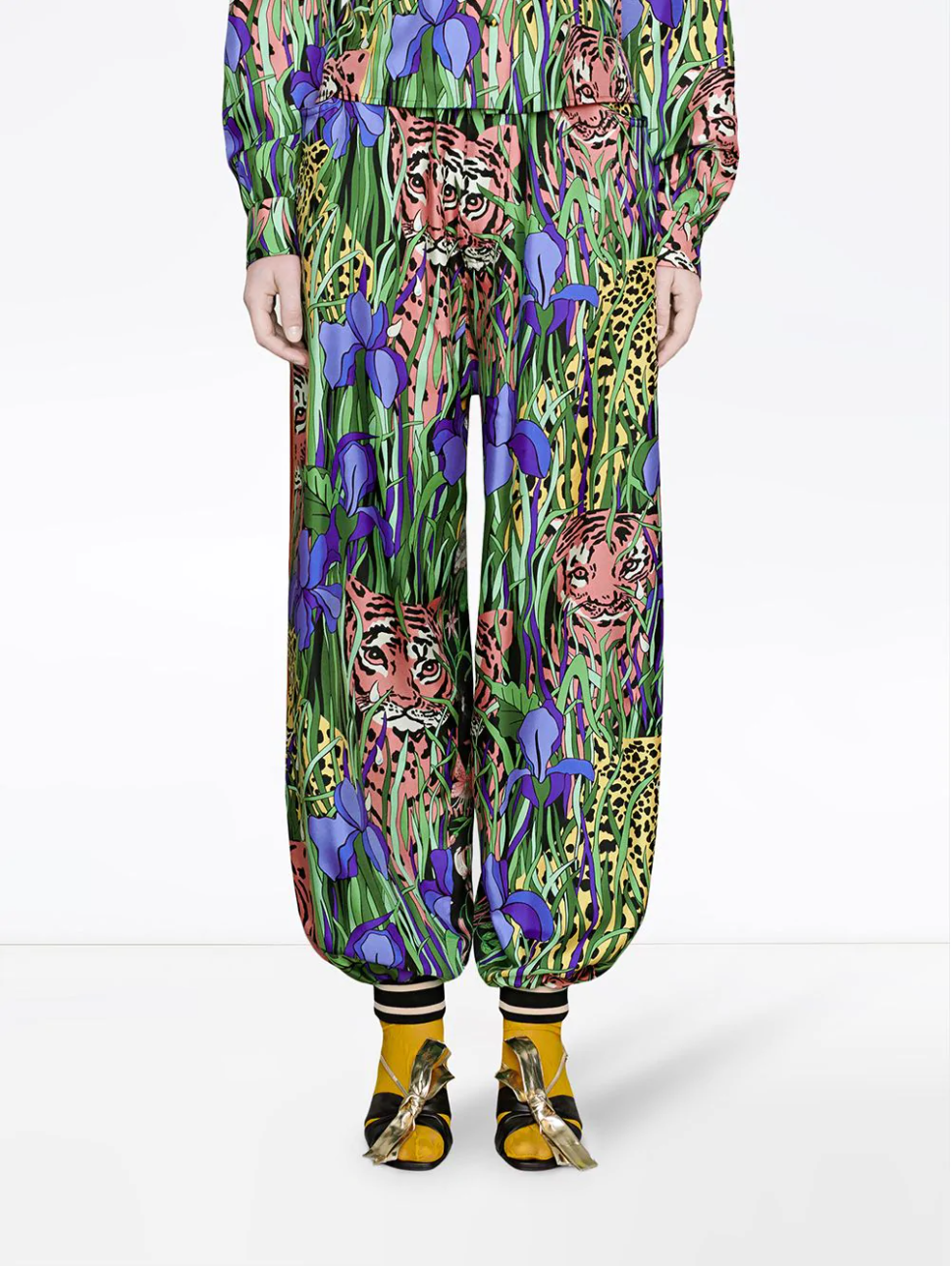 Gucci Garden Silk Bi-material Harem Trousers in Green