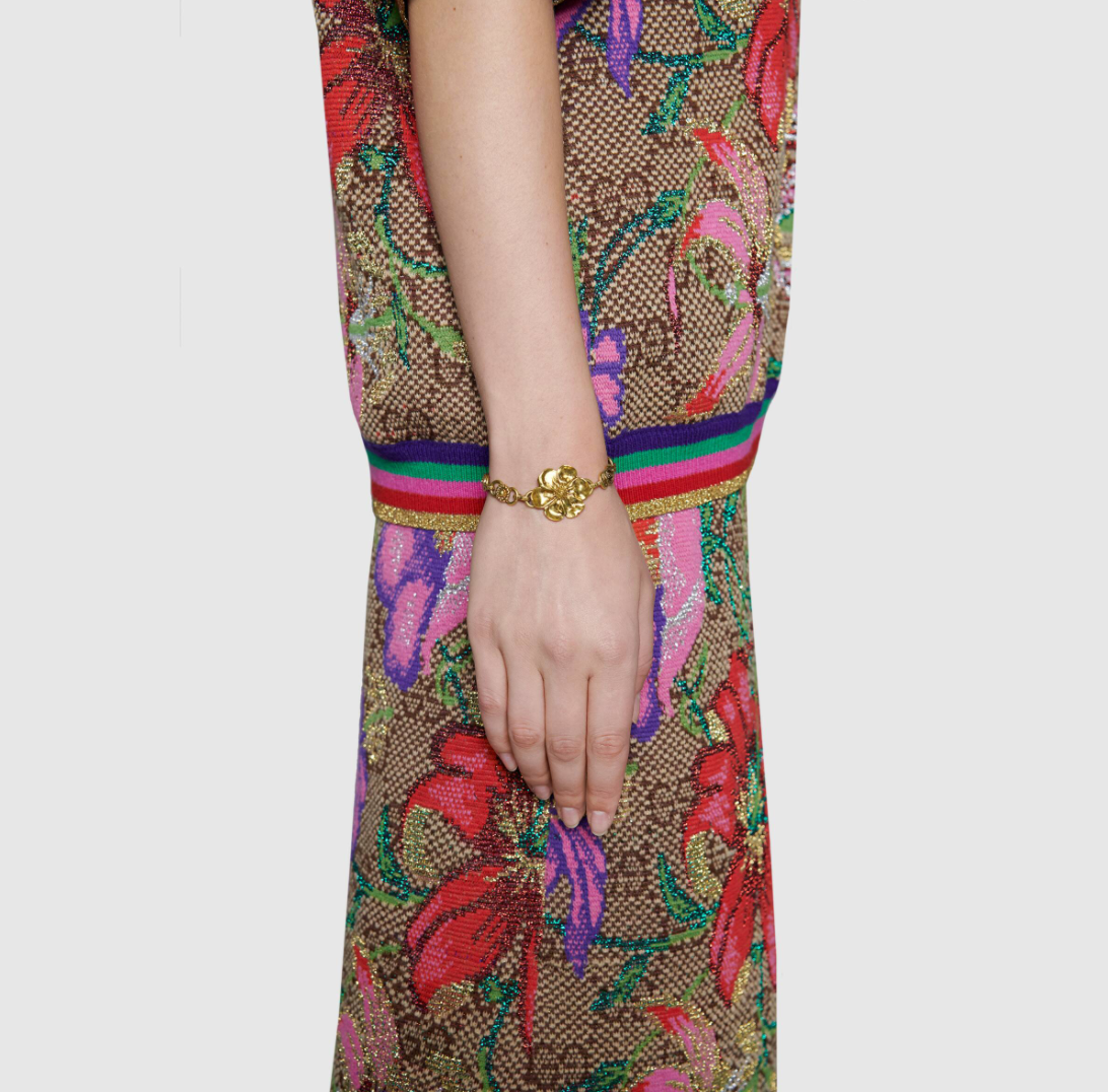 Gucci Metal Floral Bracelet in Aged Gold