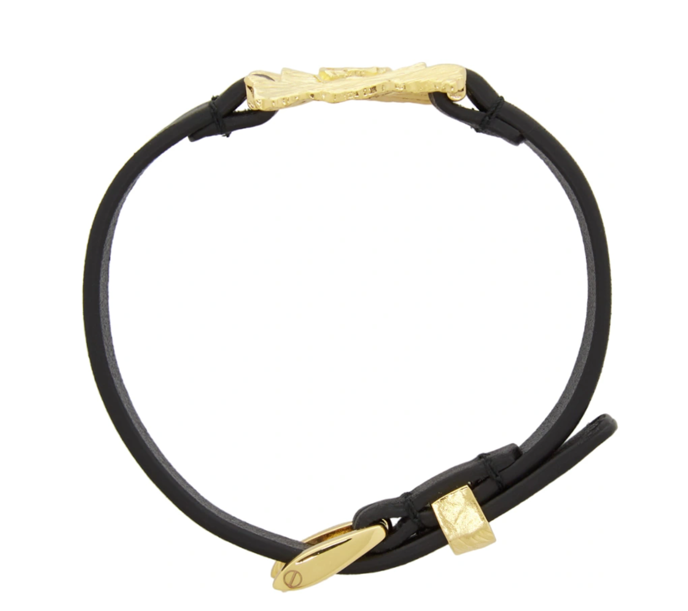 Gucci GG Textured Metal & Leather Bracelet in Black and Gold