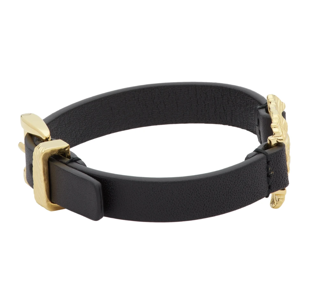 Gucci GG Textured Metal & Leather Bracelet in Black and Gold