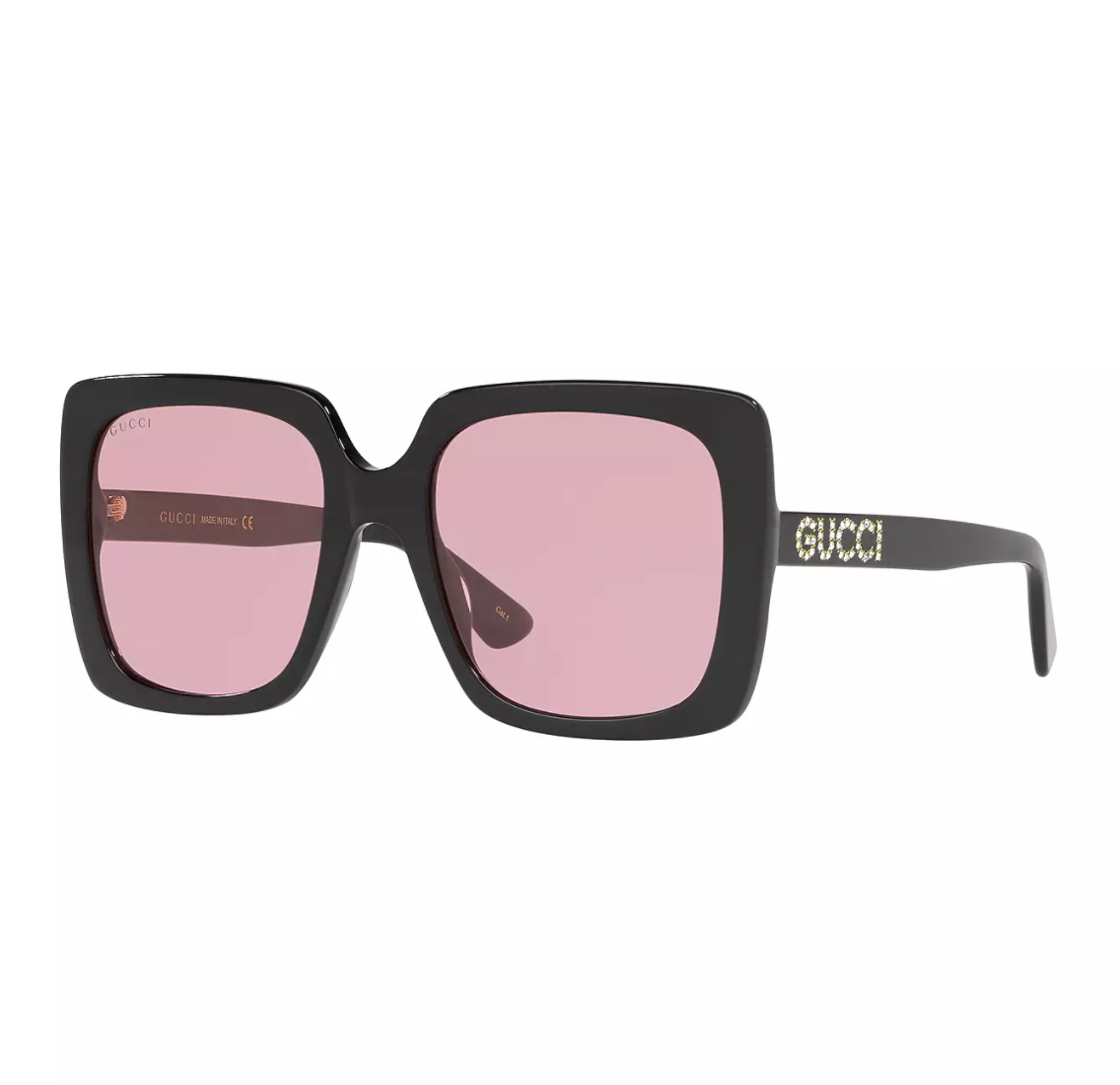 Gucci Square Frame Crystal Logo Sunglasses in Black