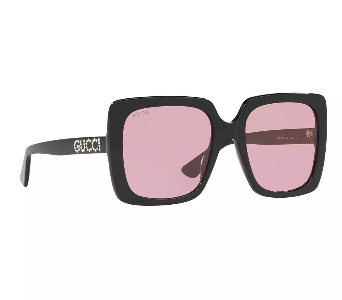 Gucci Square Frame Crystal Logo Sunglasses in Black