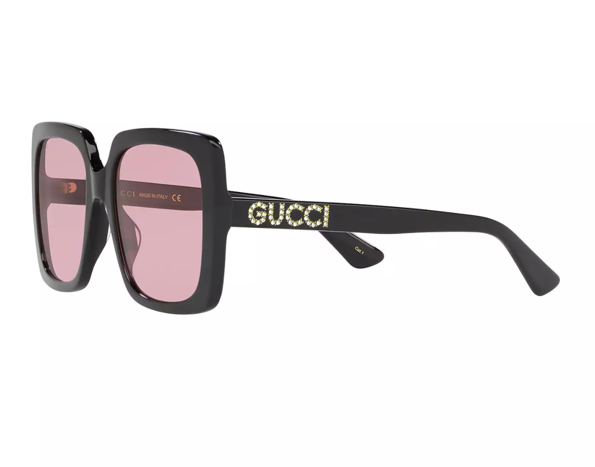 Gucci Square Frame Crystal Logo Sunglasses in Black