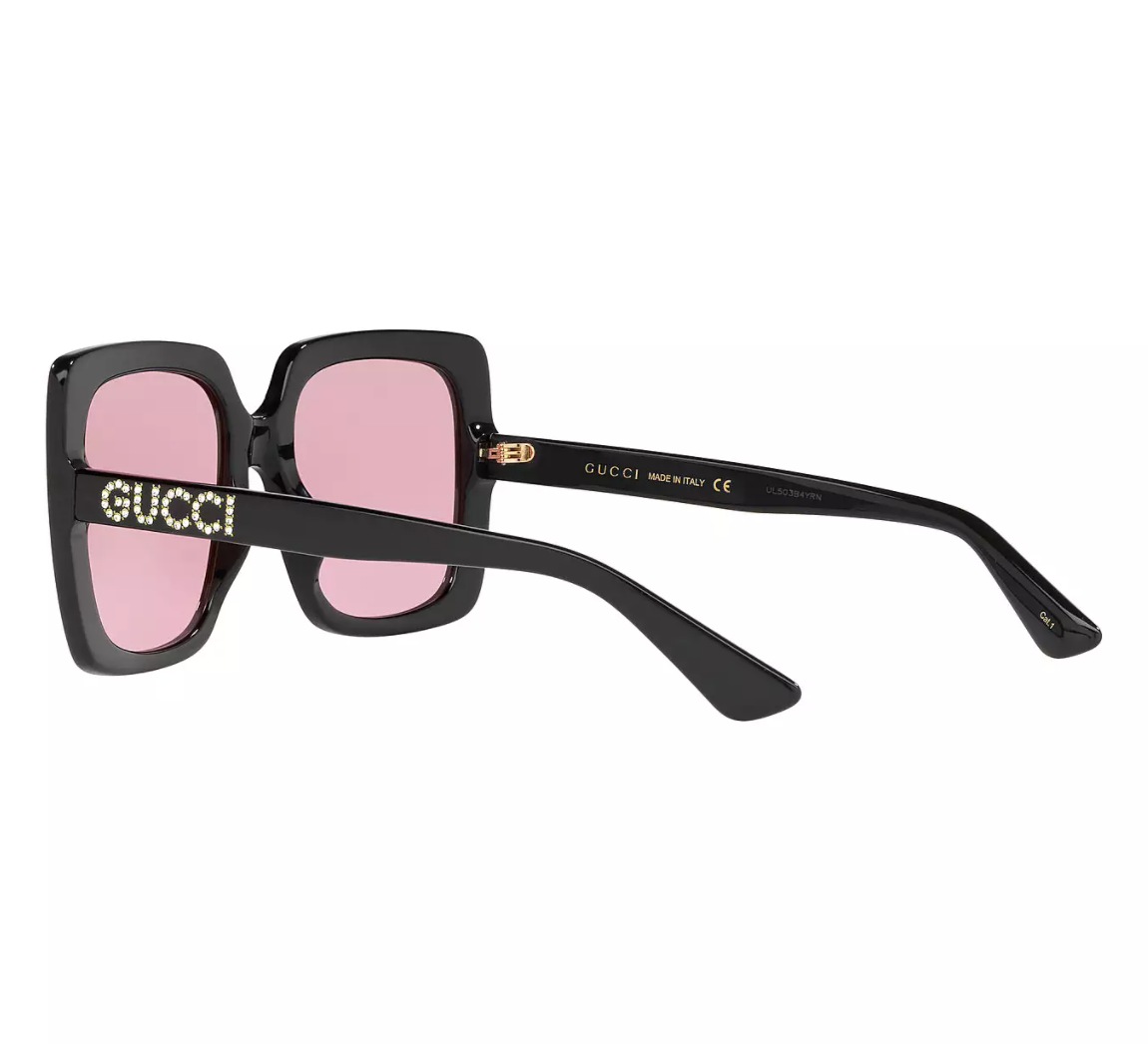 Gucci Square Frame Crystal Logo Sunglasses in Black
