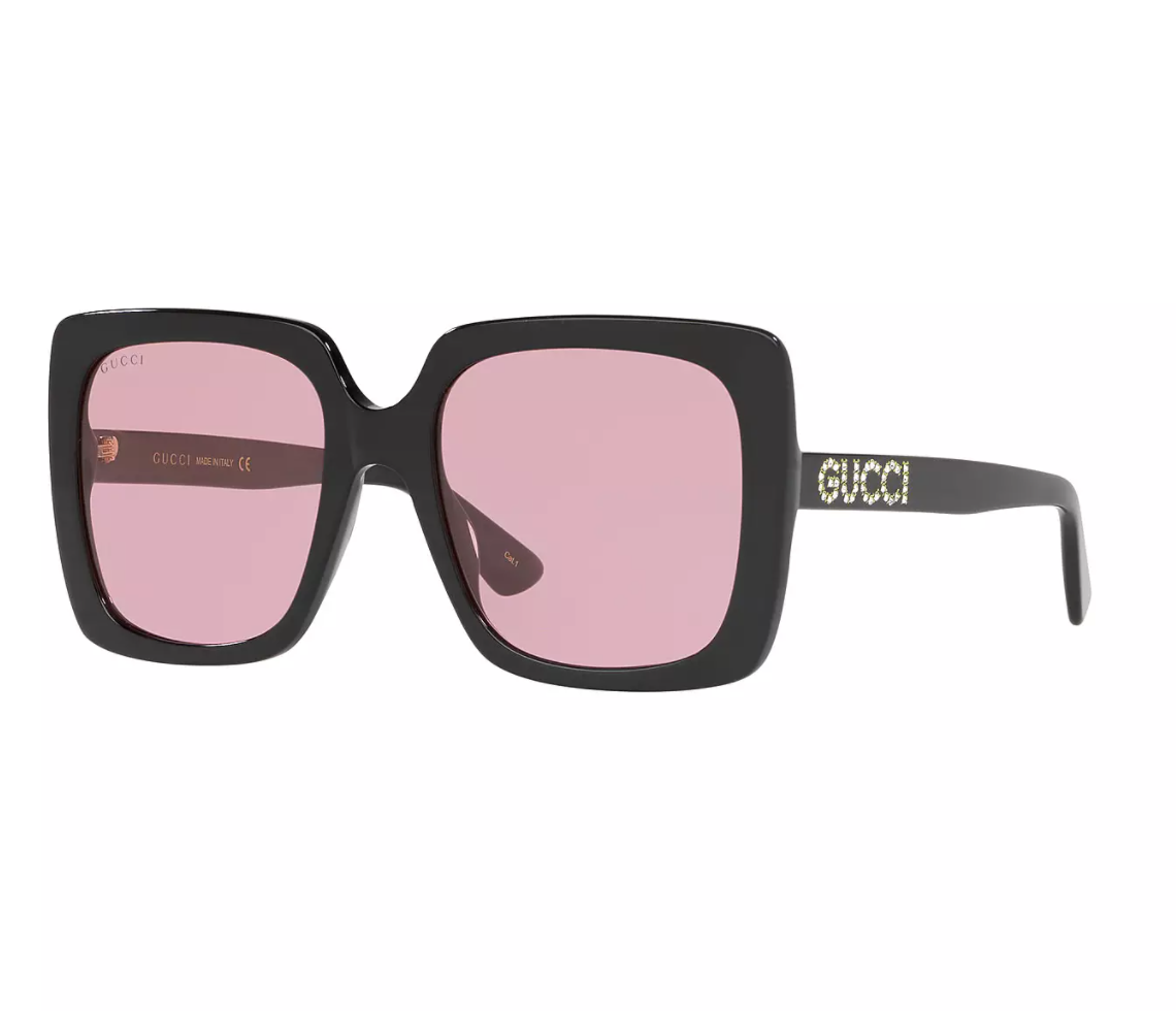 Gucci Square Frame Crystal Logo Sunglasses in Black
