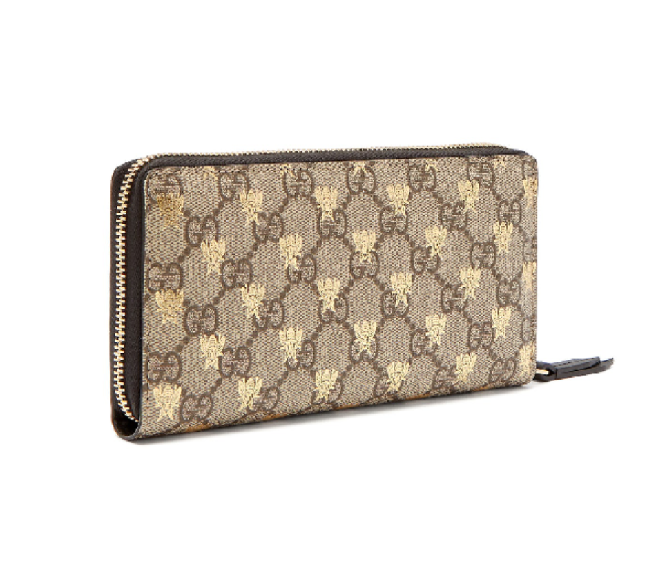 Gucci GG Supreme Bees Zip Around Wallet in Beige