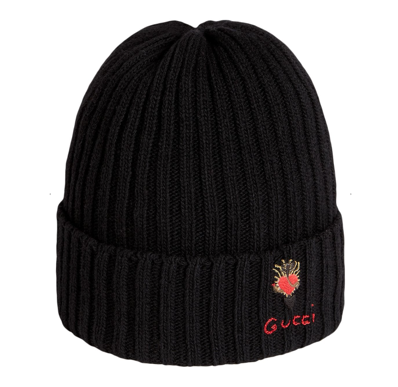Gucci Knit Beanie Hat with Pierced Heart in Black