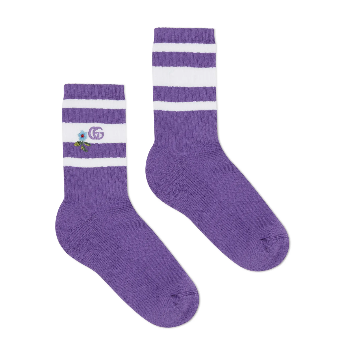 Gucci Embroidered Flower and Logo Socks in Purple