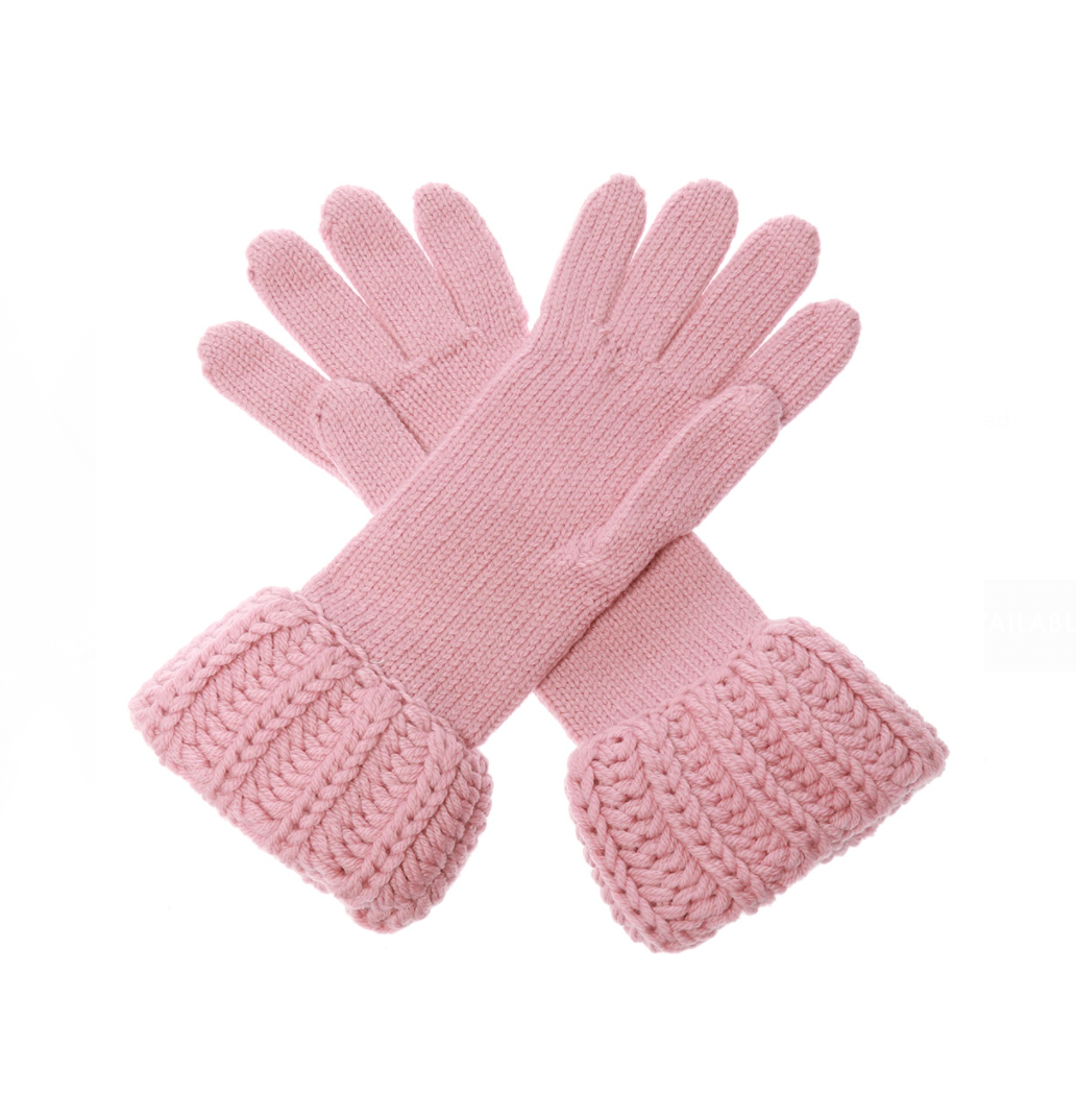 Gucci Wool Knit Tricot Logo Gloves in Rose Red