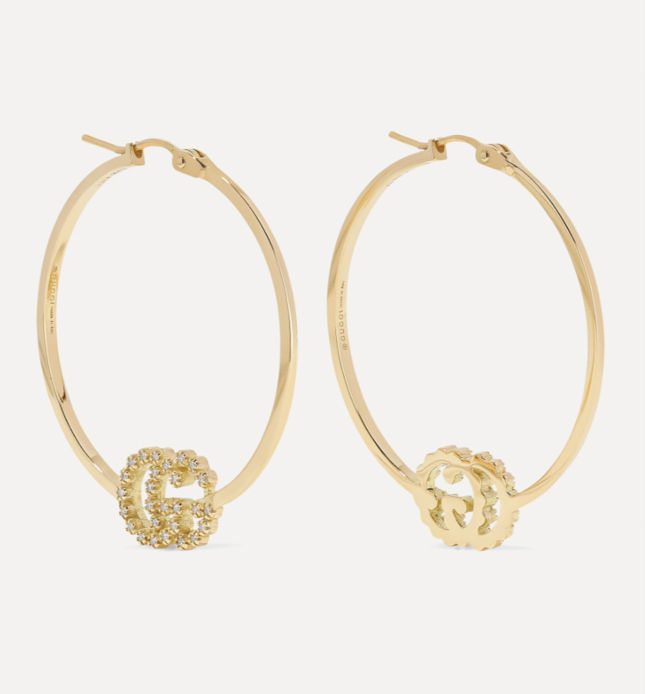 Gucci GG Running Hoop Earrings with Diamonds in Gold