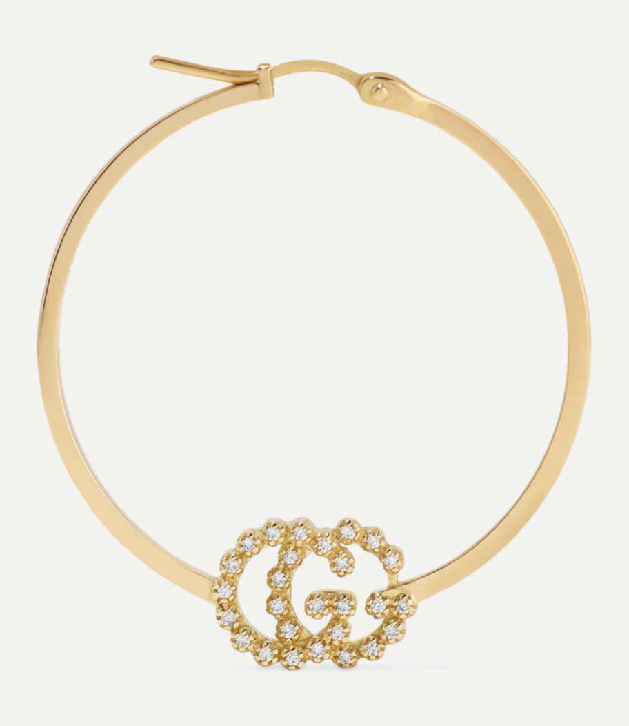 Gucci GG Running Hoop Earrings with Diamonds in Gold
