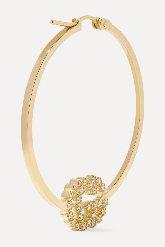 Gucci GG Running Hoop Earrings with Diamonds in Gold