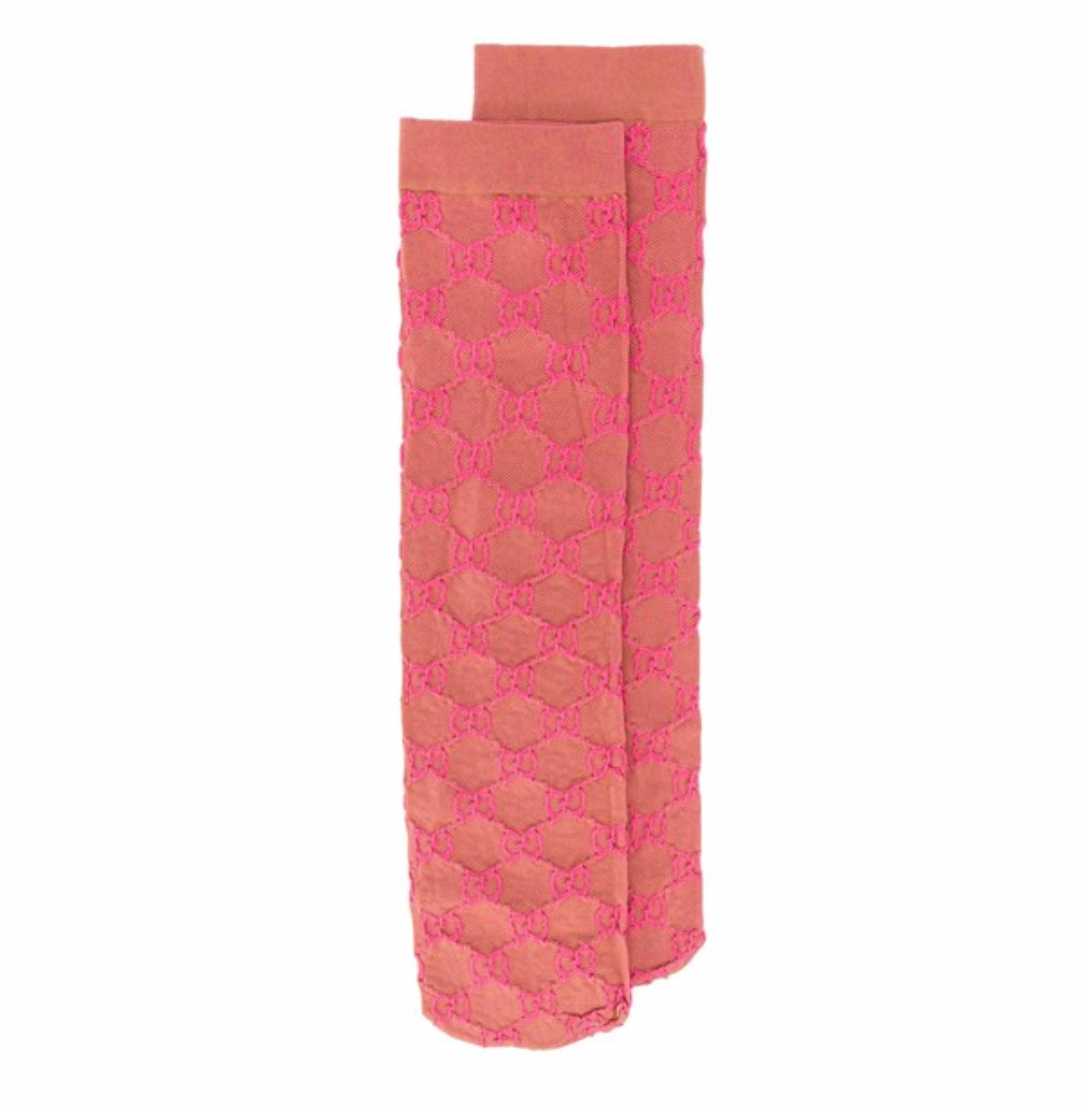 Gucci GG Lit Poppery Knee Socks in Pink and Beige