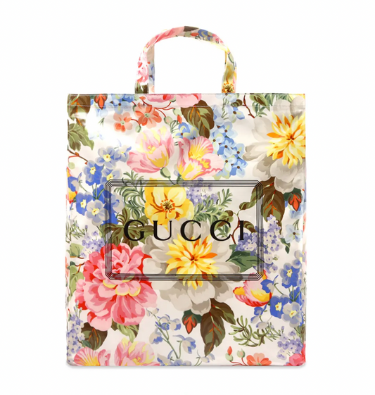 Gucci Floral-print Logo Tote Bag in White