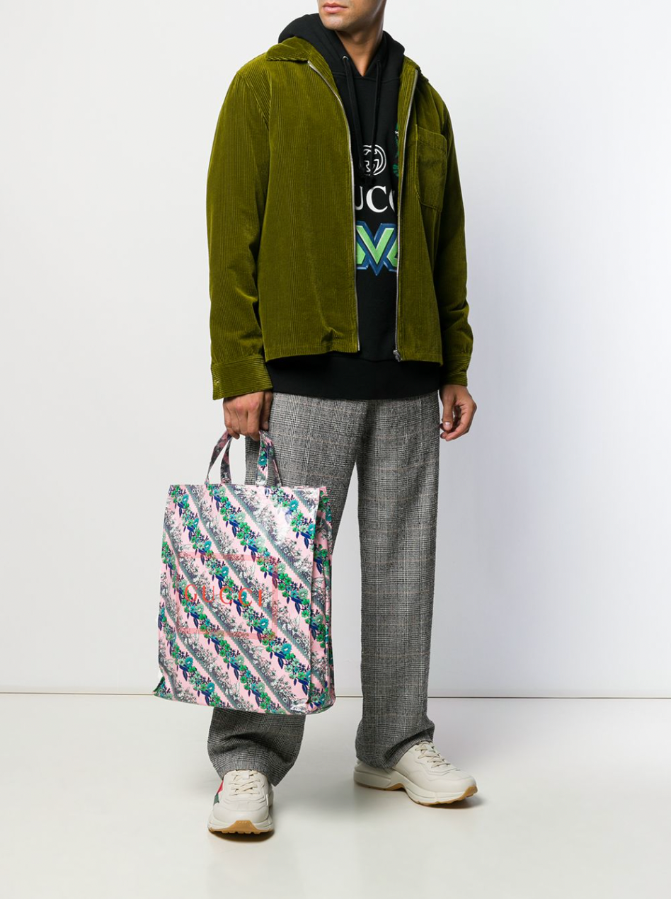 Gucci Monte Carlo Floral Logo Print Tote in Dry Rose