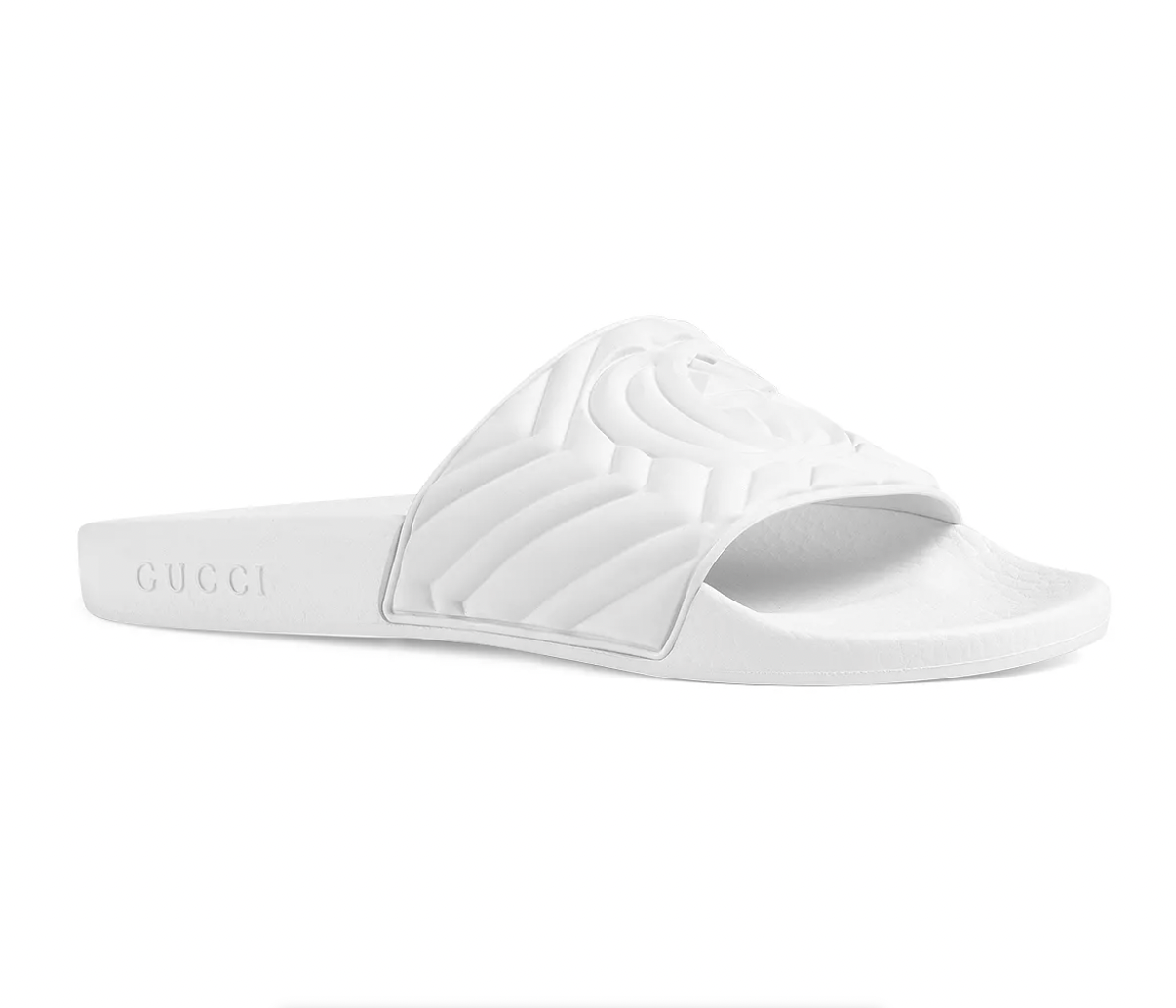 Gucci Matelassé Rubber Slides In White