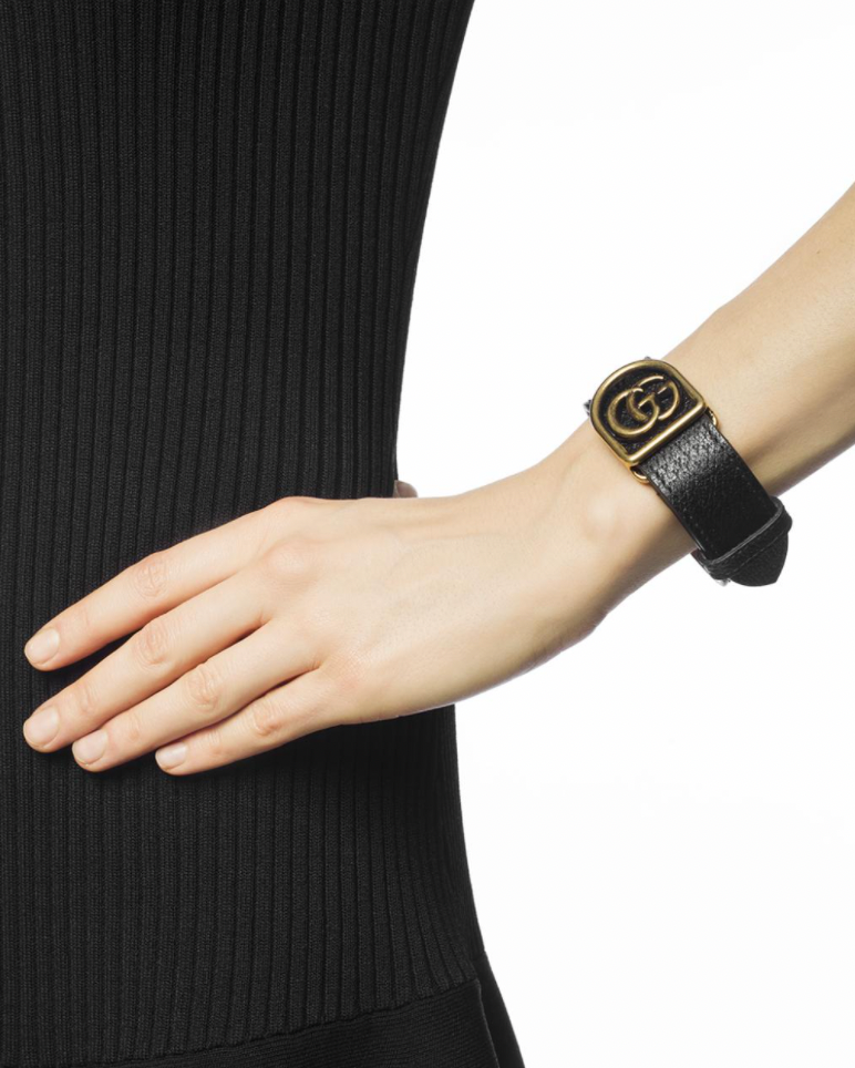 Gucci Leather GG Charm Bracelet in Black