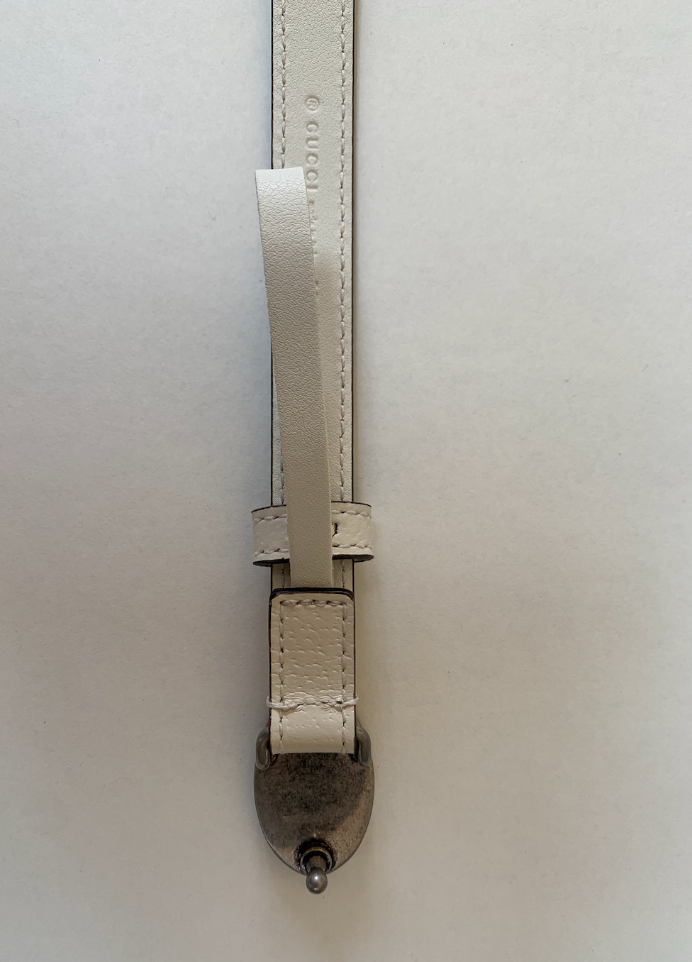 Gucci Leather Belt with Oval Enameled Buckle in White