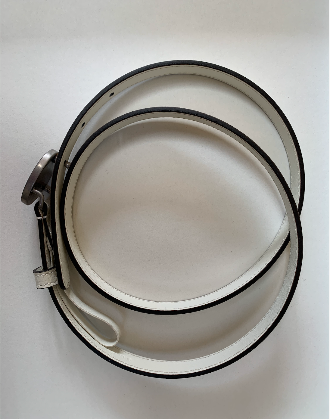 Gucci Leather Belt with Oval Enameled Buckle in White