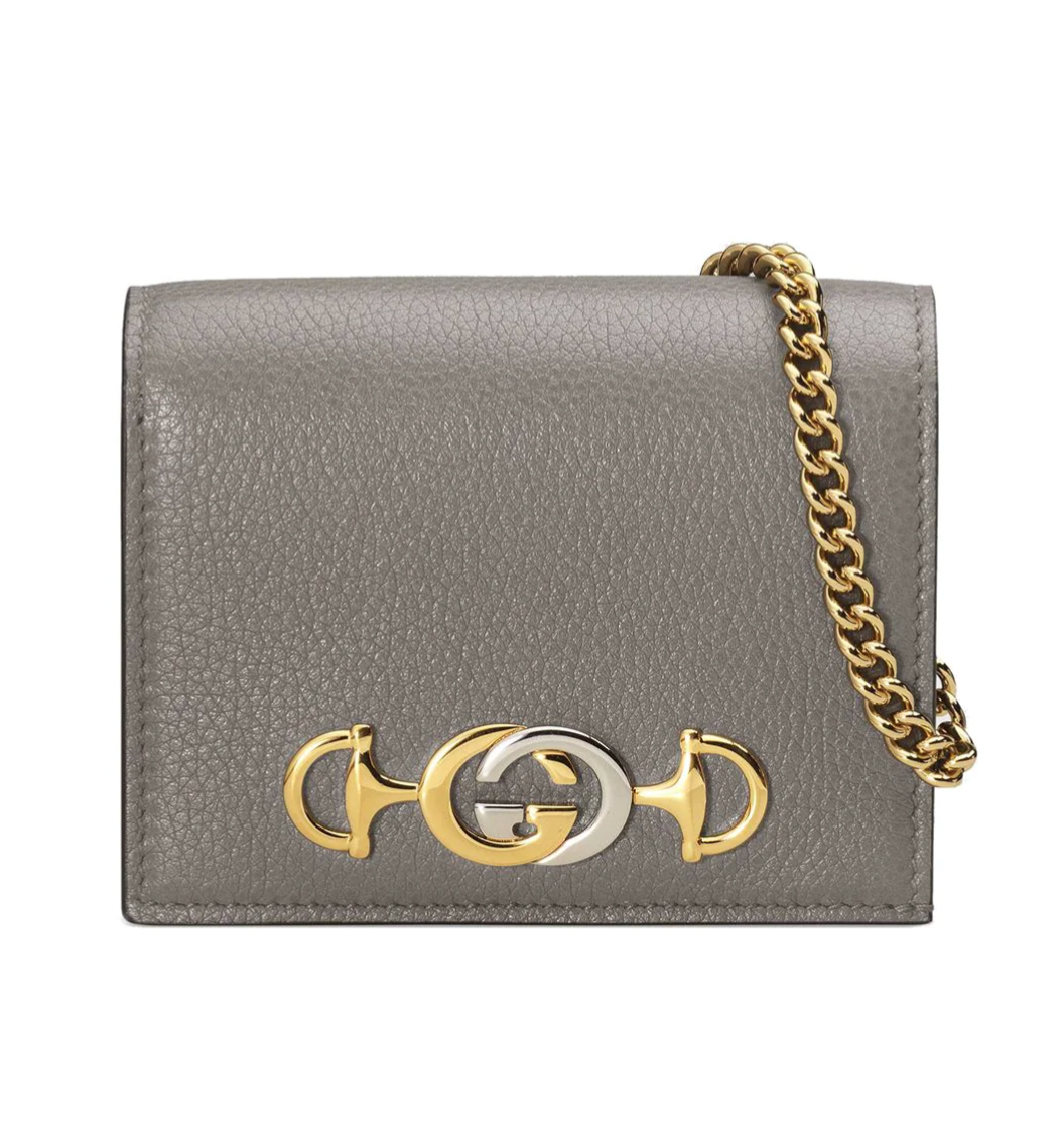 Gucci Zumi Horse-bit Card Case on a Chain in Graphite