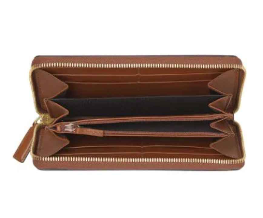 Gucci Zip Around Leather Wallet with Metallic Logo in Brown