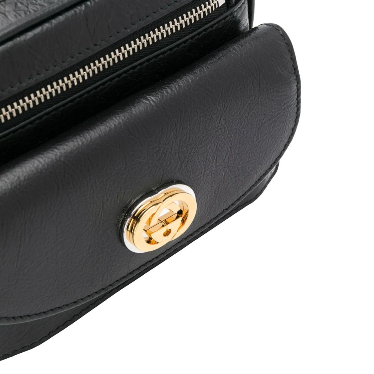 Gucci Marina Morpheus Crackled Leather Belt Bag in Black