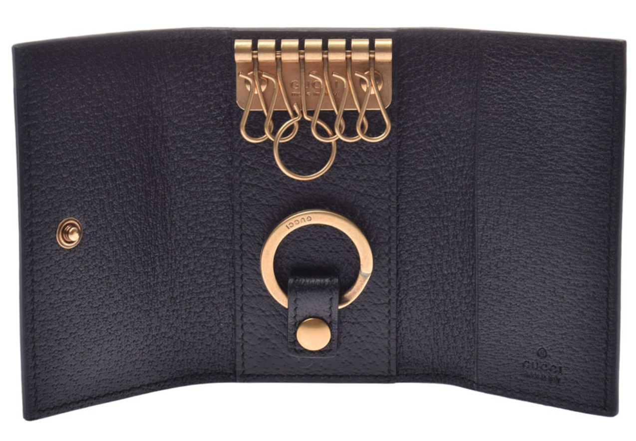 Gucci Interlocking GG Leather Key Case in Black