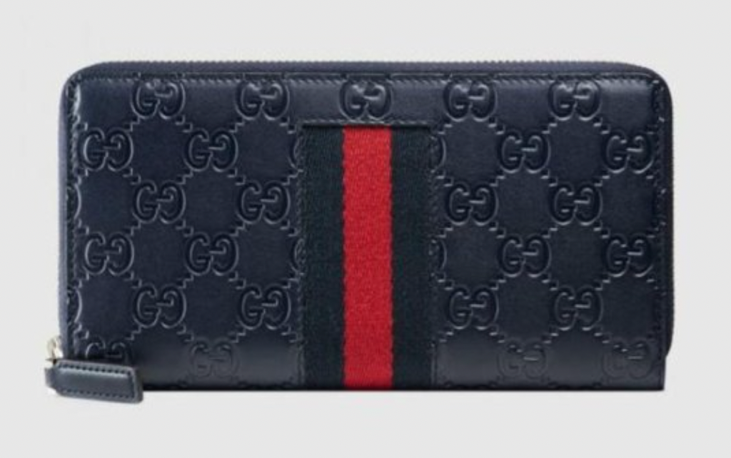 Gucci Guccissima with Web Zip Around Wallet in Navy