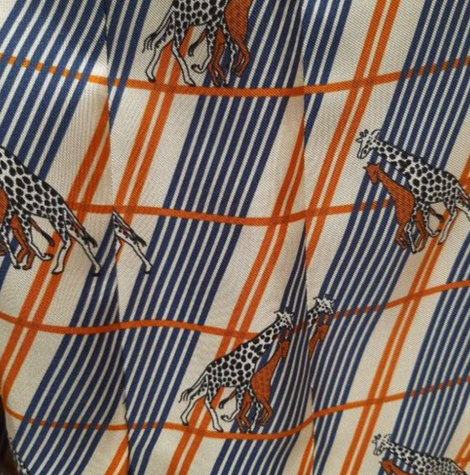 Gucci Silk Pleated Skirt with Giraffe and Pinstripes
