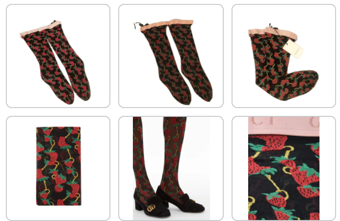 Gucci Strawberry Horse-bit Pattern Socks in Black