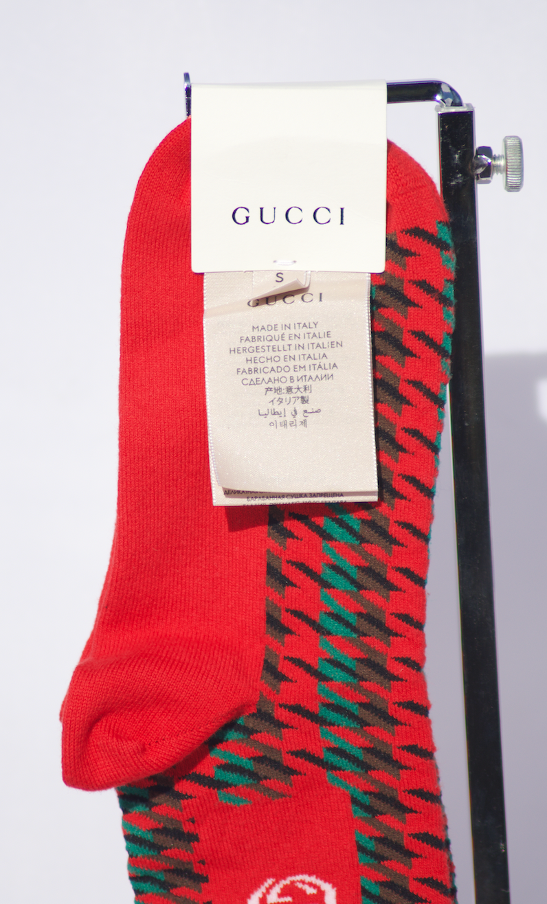 Gucci Houndstooth Socks with Interlocking G in Red