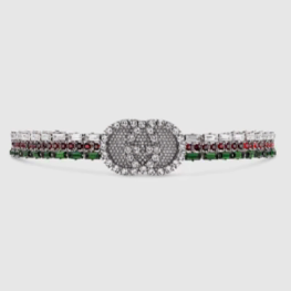 Gucci Silver Crystal GG Web Choker