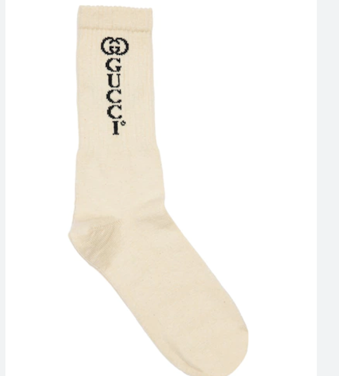 Gucci White Navy Logo Anchor Ribbed Stretch Cotton Sock