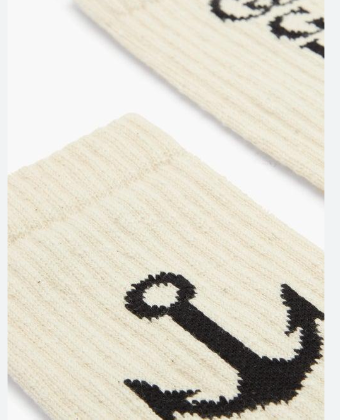 Gucci White Navy Logo Anchor Ribbed Stretch Cotton Sock