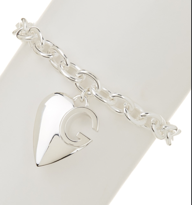 Gucci Sterling Silver GG design Heart Charm Bracelet